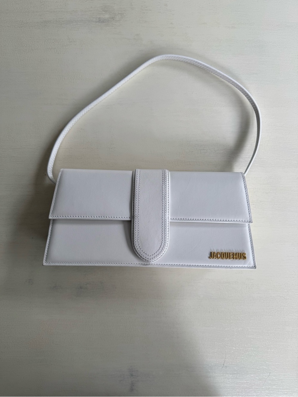 Jacquemus White Leather Shoulder Bag with Gold Logo